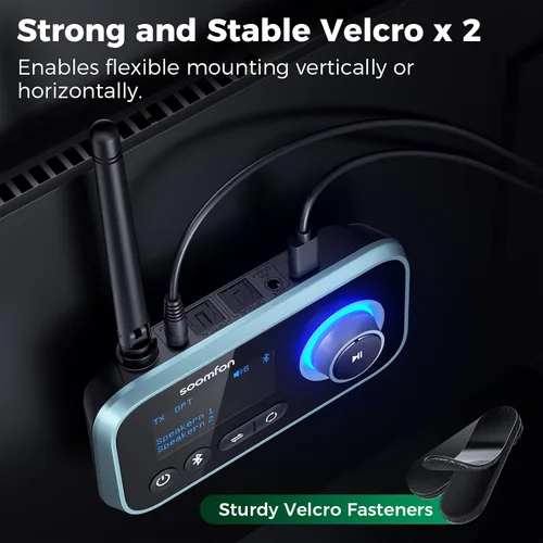 Vista 7 de SOOMFON Transmisor Bluetooth para TV 3 en 1, receptor transmisor Bluetooth 5.0 para TV a 2 auriculares con pantalla LCD volumen ajustable