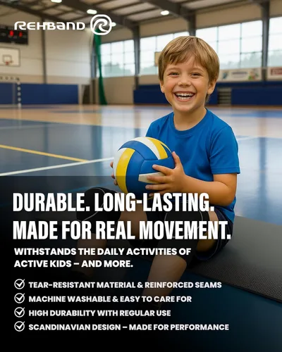 Vista 7 de Rehband Rodilleras para niños, 1 par, protectores de rodilla para voleibol, cómodas y de alta protección, rodilleras infantiles para deportes