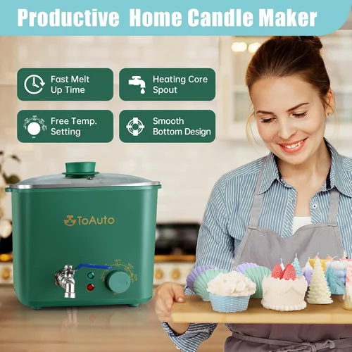 Vista 3 de TOAUTO 4Qts - Derretidor de cera verde para hacer velas, olla eléctrica de cera de vela con válvula de vertido rápido y control de temperatura