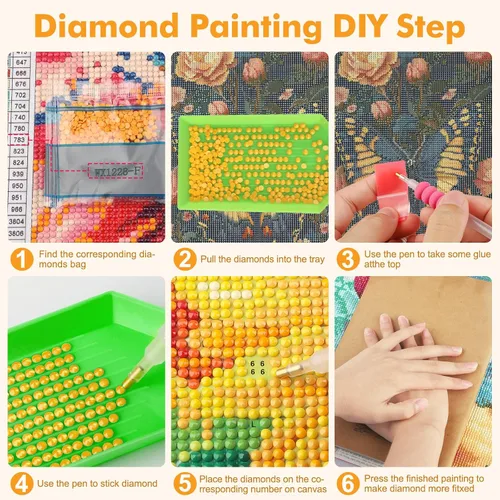 Vista 7 de NAIMOER Kits de arte de diamantes de mariposa para adultos principiantes, kit de pintura de diamante 5D, arte de gemas de taladro completo por