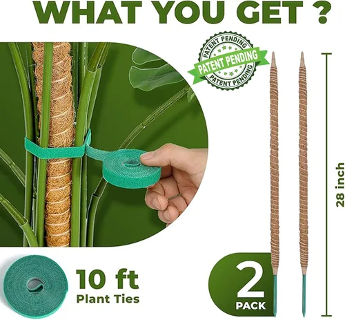 Vista 2 de Paquete de 2 postes de musgo flexibles de 28 pulgadas para soporte de plantas Monstera para plantas de interior - Bastón de musgo alto tipo enrejado