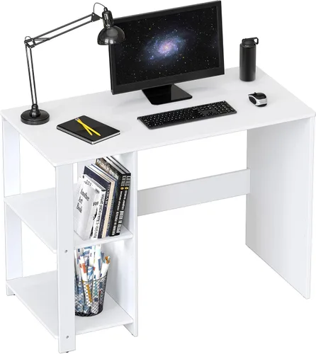 Vista 9 de SHW Escritorio para computadora de oficina en casa de 38 pulgadas con estantes, color negro