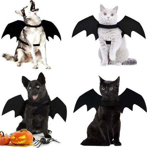 Vista 7 de Alas de murciélago para perros, disfraces de Halloween para perros y gatos Negro