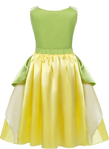 Vista 2 de COTRIO Vestido de princesa de rana de hada verde para niñas, fiesta de cumpleaños, disfraces de elfo de Halloween con accesorios