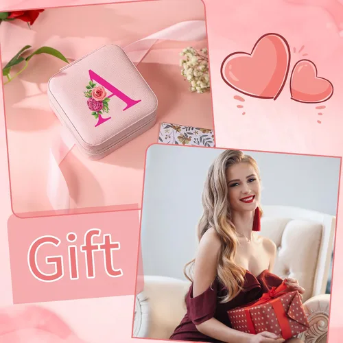Vista 6 de Parima Joyero de viaje rosa con flores Organizador de aretes, collares, anillos con espejo Regalos para mujeres y niñas Joyero personalizado