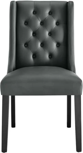 Vista 4 de Silla de comedor Parsons de cuero vegano con botones en color gris