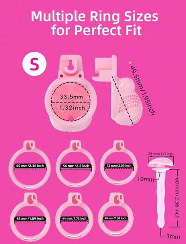 Vista 7 de Chastity Cage for Men, 3D Printed Female Bust Design Cage Penis (Pink, S) Premium Gift Box Packaging; Set Includes Cage, 3 Invisible Locks, 2