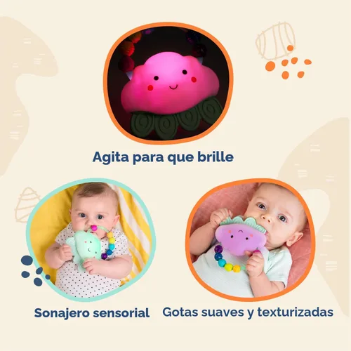 Vista 5 de B. toys Baby Rattle, Rain-Glow Squeeze Teether Toy