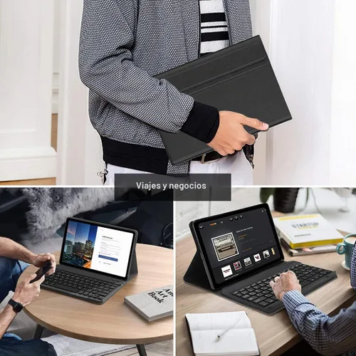 Vista 7 de Funda con teclado para Samsung Galaxy Tab S10 Lite/S10 FE/S9 FE 5G 10.9 pulgadas/Tab S9 11 pulgadas, teclado inalámbrico Bluetooth desmontable