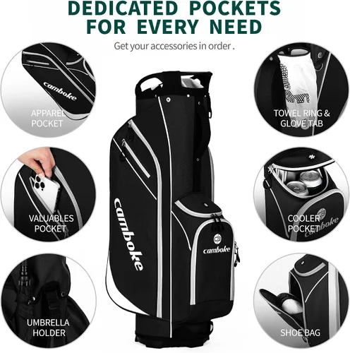 Vista 4 de Bolsa ligera para carrito de golf con divisores de longitud completa de 14 vías, bolsa enfriadora, bolsa de golf para hombres y mujeres con correa