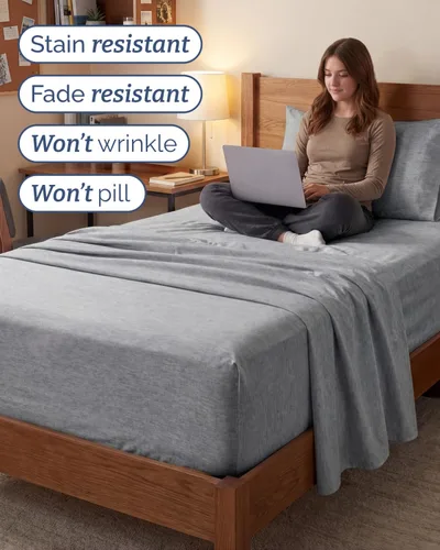 Vista 551 de Extra Deep Twin XL Sheet Set - 3 Piece College Dorm Room - White 01-Blanco