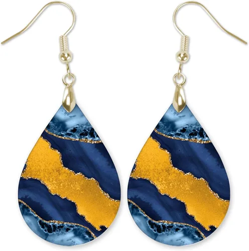 Vista 50 de Dangle Earrings for Women Colorful Dangling Drop Statement Jewelry Printed MDF Wood Teardrop Double Side Print Handmade by The Painted Pug