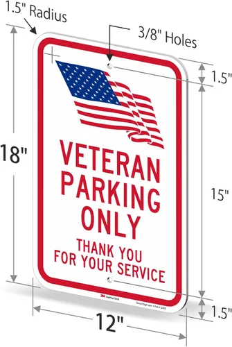 Vista 6 de SmartSign Letrero de metal con texto en inglés "Veteran Parking Only - Thank You For Your Service" de 18 x 12 pulgadas con símbolo de la bandera
