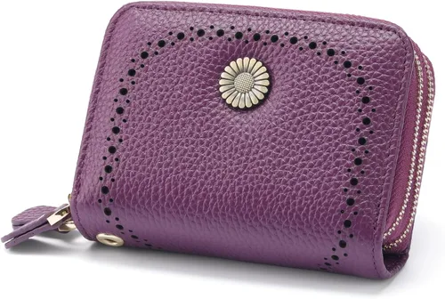 Vista 12 de GOIACII Cartera con tarjetero RFID para mujer, pequeña cartera de piel auténtica con 2 cremalleras