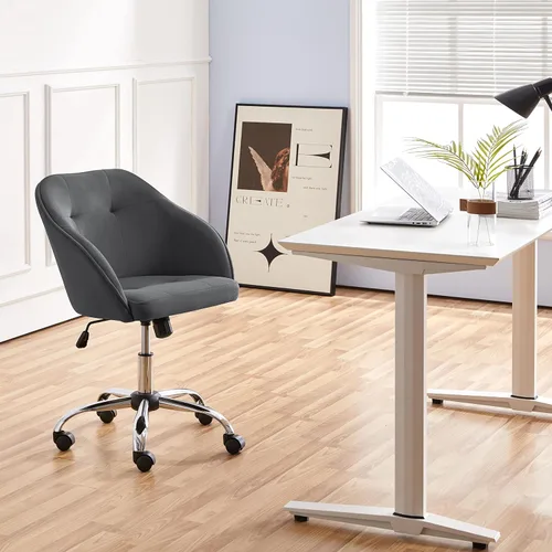 Vista 2 de Topeakmart Silla de escritorio de terciopelo para oficina, con base de metal, tapizada, giratoria, altura ajustable, silla de computadora moderna