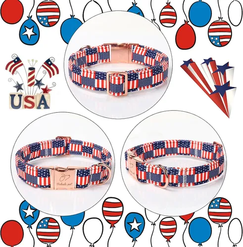 Vista 250 de Collar para perros del 4 de julio, collares patrióticos azules para cachorros y perros pequeños, ligero y ajustable 1776 collares para cachorros