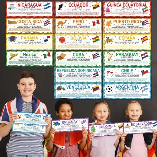 Vista 4 de 21 carteles de países en español, banderas, decoraciones para aulas, países latinoamericanos (nuevo) España, Puerto Rico y Guinea Ecuatorial