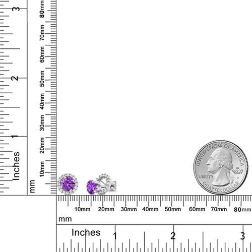 Vista 20 de Gem Stone King Aretes redondos de plata de ley 925 de 0.236 in con piedra natal extraíble para mujer