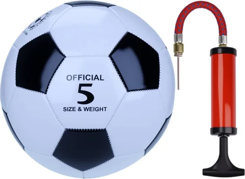 Vista 5 de Balón de fútbol clásico en blanco y negro con inflador, piel sintética cosida a máquina, pelota de entrenamiento y partido duradera, tamaños 3, 4