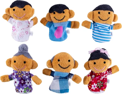 Vista 6 de Mini abuelos, mamá y papá, hermano y hermana, marionetas de dedo de familia para niños, espectáculos, recreación, colegios - 6 piezas.