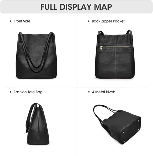 Vista 6 de Kattee Bolso de hombro de cuero genuino suave para mujer con cierre magnético superior