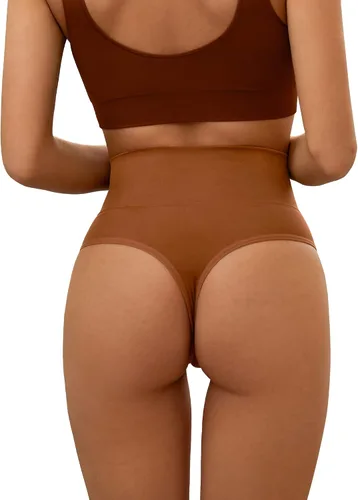 Vista 3 de DEANGELMON Tangas de cintura alta sin costuras para mujer, ropa interior elástica para entrenamiento