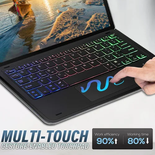Vista 7 de Funda con teclado táctil retroiluminado para Samsung Galaxy Tab A 10.1 versión 2019, teclado inalámbrico retroiluminado arcoíris de 3 zonas