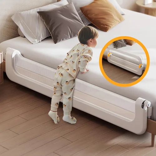 Vista 7 de Barandilla protectora para cama de bebé para niños pequeños, altura ajustable de 78.7 pulgadas, barandilla de cama abatible, barandilla lateral