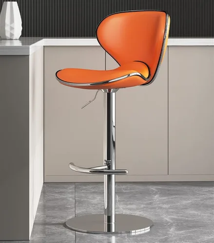 Vista 10 de Juego de 2 taburetes giratorios para mostrador de desayuno, taburete ergonómico con respaldo de barra, altura ajustable, cuero de napa cromado