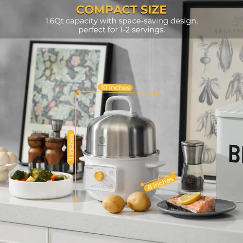 Vista 2 de BUYDEEM G32 Vaporizador Eléctrico de Alimentos 1.56L, Vaporizador de Acero Inoxidable para Verduras, Huevos y Mariscos, 8 Configuraciones de Tiempo