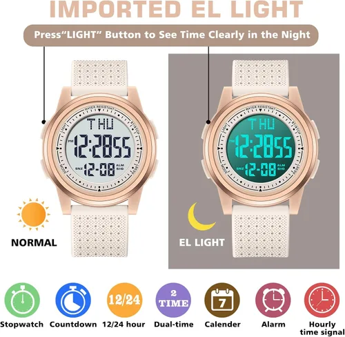 Vista 3 de NN BEN NEVIS Reloj digital para hombre, reloj digital con cronómetro, cuenta regresiva, alarma, doble hora, calendario, ultra fino, minimalista