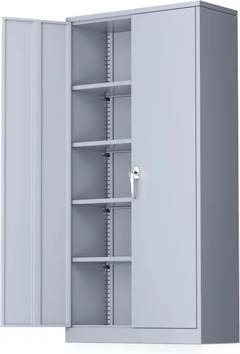 Vista 18 de Greenvelly Armario de almacenamiento de metal con cerradura, gabinete de garaje de metal de 71 pulgadas con 2 puertas y 4 estantes ajustables