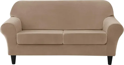 Vista 24 de CONRUSER Funda elástica para sofá, funda de terciopelo suave para sofá de un solo asiento con funda de cojín, protector de muebles (beige, talla S)