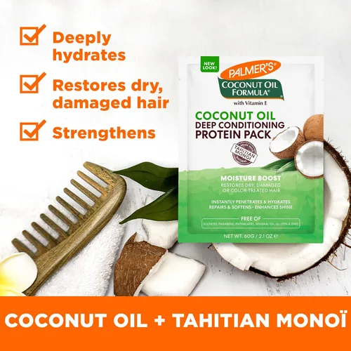 Vista 4 de Palmer's Fórmula de aceite de coco Moisture Boost Protein Pack, tratamiento capilar para cabello seco, dañado, sobreprocesado y teñido, 2.1 onzas