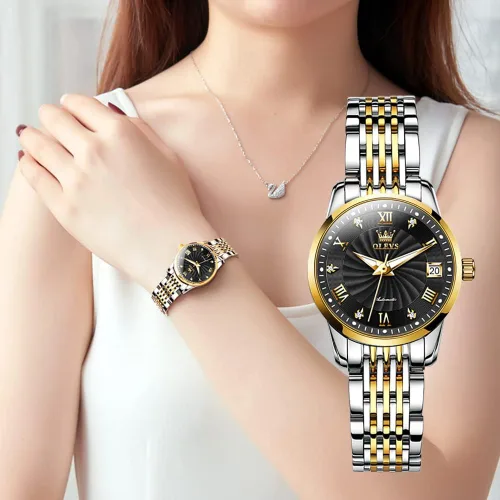 Vista 2 de OLEVS Reloj automático de mujer con diamantes mecánico de cuerda automática a la moda elegante reloj de pulsera luminoso impermeable de acero