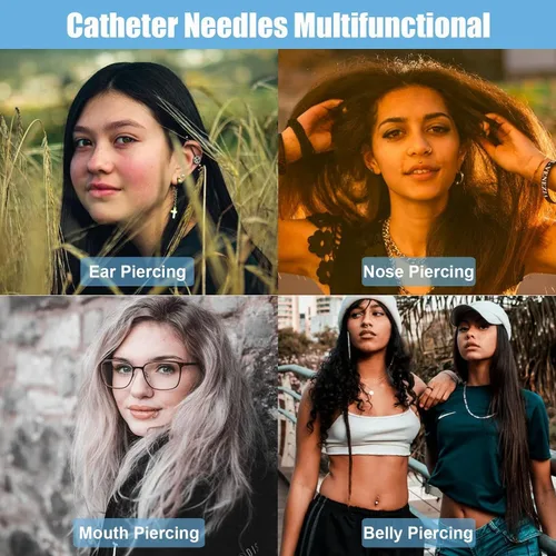 Vista 6 de Agujas de perforación de catéter 14G, 50 agujas de catéter intravenoso calibre 14, agujas huecas de acero inoxidable para oreja, nariz, labio