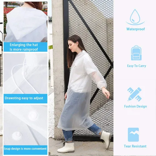 Vista 2 de 2 ponchos de lluvia, impermeable reutilizable para adultos con capucha y mangas para campamento, senderismo, viajes, parques de atracciones