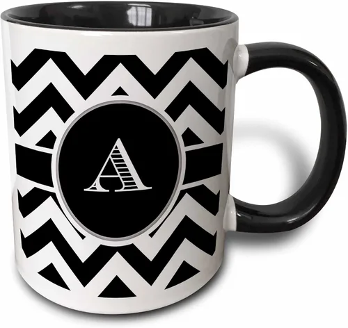 Vista 8 de 3dRose Taza azul de dos tonos con monograma de cheurón en blanco y negro con inicial A de 11 oz