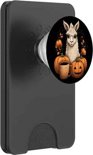 Vista 7 de Llama Alpaca Calabaza Especias Latte Otoño Acción de Gracias Halloween PopSockets Estándar PopGrip