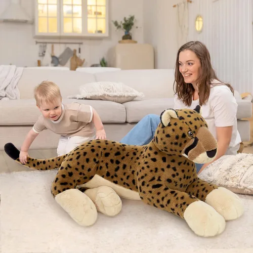 Vista 8 de MaoGoLan Animal de peluche grande de guepardo para niño, juguete de peluche gigante de guepardo para niña, leopardo montable de peluche para niños