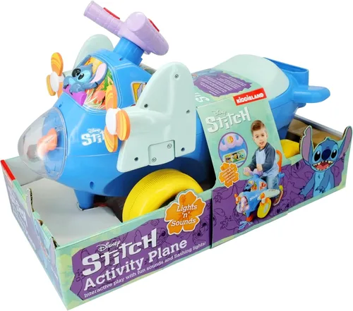 Vista 4 de Kiddieland: Avión de actividad: Stitch - Vehículo Disney con luz y sonido, pie a piso, tablero interactivo, hélices, mango de empuje y tracción