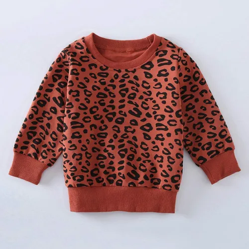 Vista 3 de Conjunto de ropa con estampado de leopardo para niñas pequeñas, camiseta de manga larga y pantalones, 2 piezas