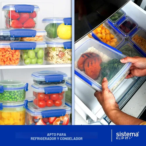 Vista 5 de Pack de 2 loncheras Sistema Klip It para almacenar alimentos, con 33.8 onzas de capacidad, Transparente