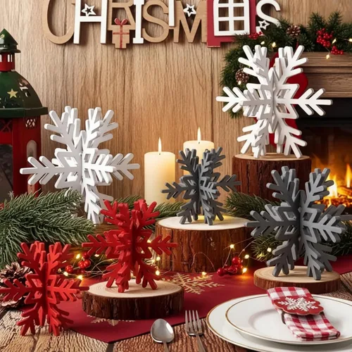 Vista 19 de Bucherry 12 piezas de decoración de mesa de copo de nieve de madera 3D con copos de nieve y centro de mesa para fiesta de congelados, Navidad