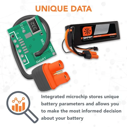 Vista 4 de Spektrum Batería inteligente RC LiPo: 5000mAh 2S 7.4V 30C con conector IC3 (compatible con EC3), estuche rígido, SPMX50002S30H3, negro