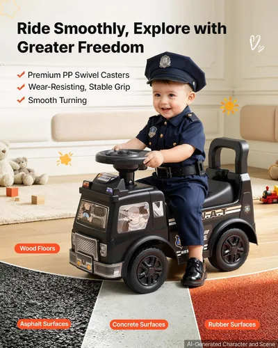 Vista 6 de VEVOR Coche de policía para niños pequeños a partir de 19 meses de paseo Negro
