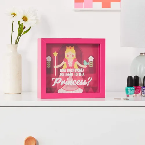 Vista 4 de Boston Warehouse Caja de ahorros Rainy Day Fund, Shadowbox, princesa, 8 x 7 pulgadas