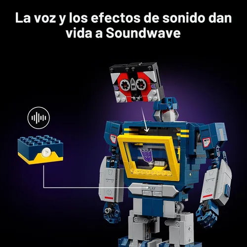 Vista 4 de LEGO Icons Transformers: Soundwave - Building Set W/Sound Effects for Adults, 18+ - Model Kit W/Ravage & Laserbeak Figures - DIY Home Decor