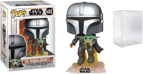 Vista 6 de POP! Funko Star Wars The Mandalorian - Figura de vinilo Mandalorian Flying with Child con protector POP