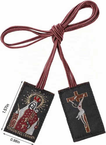 Vista 2 de Escapularios Catolicos,3 Pcs Escapulario de la Virgen del Carmen, Escapulario Marrón Hecho a Mano de Nuestra Señora del Monte Carmelo,Escapularios